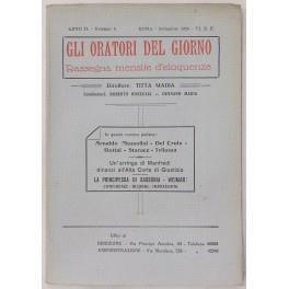 Gli oratori del giorno. Rassegna mensile d'eloquenza. Anno II, Numero 9. Settembre 1928. La parola in salotto; L'amore di un Re; L'ospitalità di un Poeta; L'impressione del Duce; Conversazione della Principessa Paola di Ostheim con Titta Madia; L'oratori - copertina