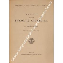 Annali della Facoltà Giuridica dell'Università degli Studi di Camerino. Direttore Vincenzo Palazzolo. Vol. XXII Anno 1956 - copertina
