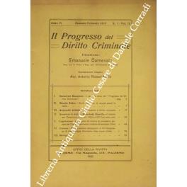 Il Progresso del Diritto Criminale. Rivista mensile diretta da Emanuele Carnevale, Anno II, N. 1 - Vol. II, gennaio-febbraio 1910 - Aldo Andreotti - copertina