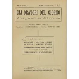 Gli oratori del giorno. Rassegna mensile d'eloquenza. Anno II, Numero 2. Febbraio 1928. Il Ministro della Vittoria, Orazione di Carlo Del Croix; La Commemorazione di Luigi Luzzatti alla Camera dei Deputati; La vita e l'opera di Alessandro Volta, discorso - copertina