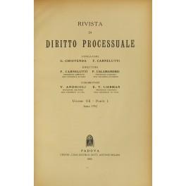Rivista di Diritto Processuale. Annata 1952. Diretta da: Francesco Carnelutti, Giuseppe Chiovenda, Piero Calamandrei, Enrico Tullio Liebman. Anno VII (Seconda Serie) di: Allorio E. - copertina