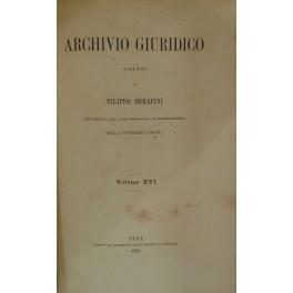 Archivio Giuridico. Diretto da Filippo Serafini. Volume XVI - G. Del Vecchio - copertina