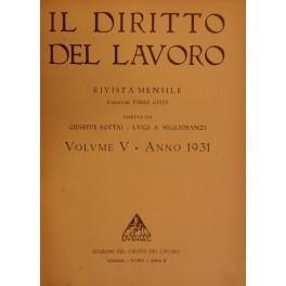 Il Diritto del lavoro. Volume V - 1931 - copertina