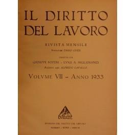 Il Diritto del lavoro. Volume VII - 1933 - copertina