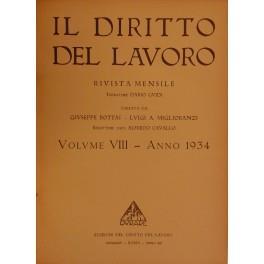 Il Diritto del lavoro. Volume VIII - 1934 - copertina