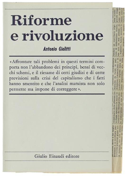 Riforme E Rivoluzione - Antonio Giolitti - copertina