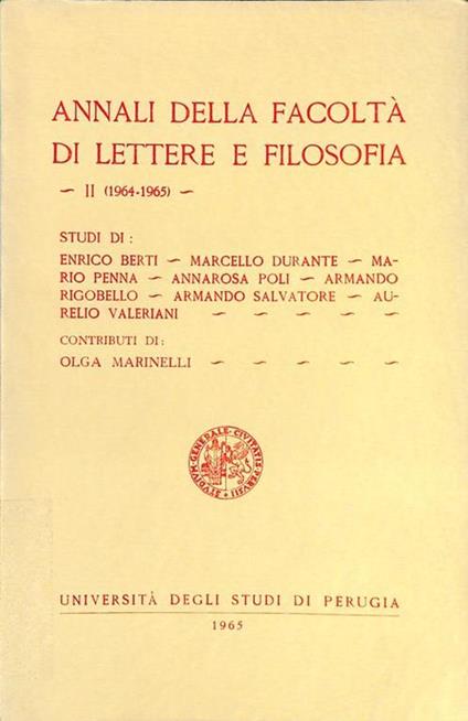 Annali della Facoltà di Lettere e Filosofia. II (1964-1965) - copertina