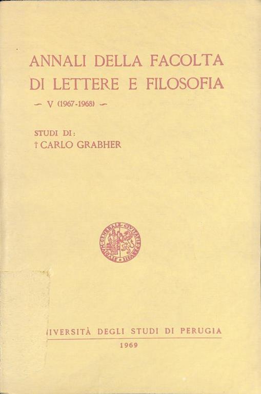 Annali della Facoltà di Lettere e Filosofia. V (1967-1968) - copertina
