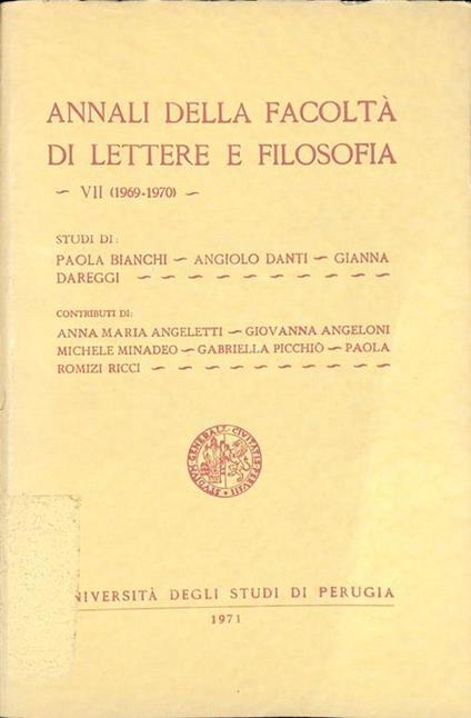 Annali della Facoltà di Lettere e Filosofia. VII (1969-1970) - copertina