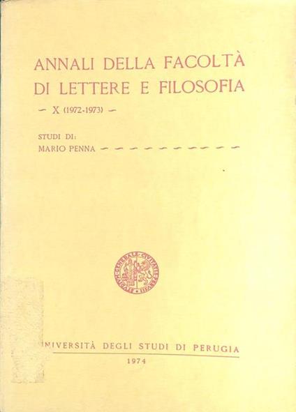 Annali della Facoltà di Lettere e Filosofia. X (1972-1973) - copertina
