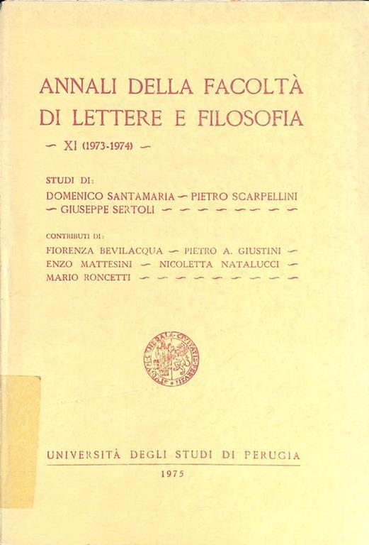 Annali della Facoltà di Lettere e Filosofia. XI (1973-1974) - copertina