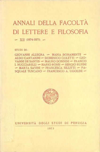 Annali della Facoltà di Lettere e Filosofia. XII (1974-1975) - copertina