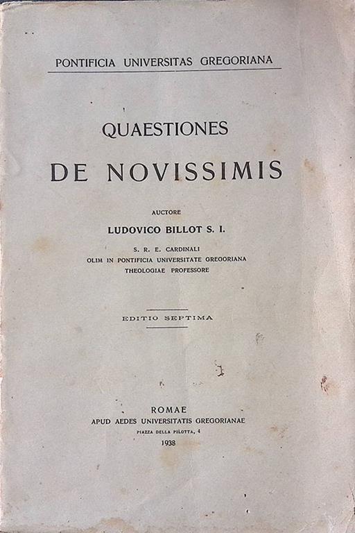 Quaestiones de Novissimis - Ludovico Billot - copertina