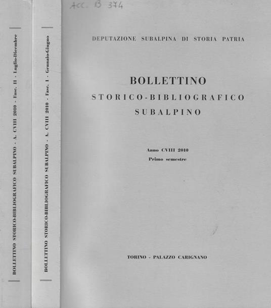 Bollettino storico-bibliografico subalpino Anno 2010 - copertina