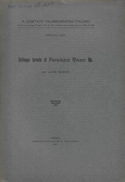 Sviluppo larvale di Paralepis Rissoi Bp - Luigi Santo - copertina