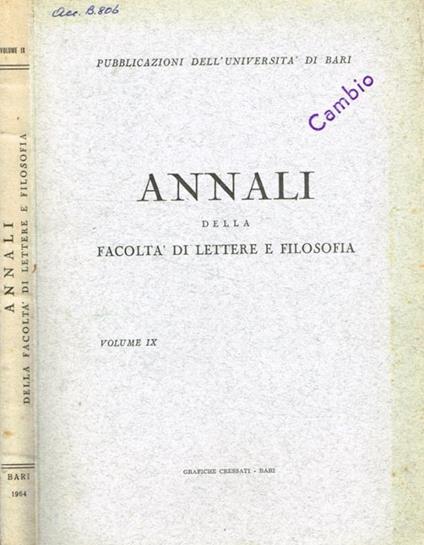 Annali della facoltà di lettere e filosofia. Vol.IX - copertina