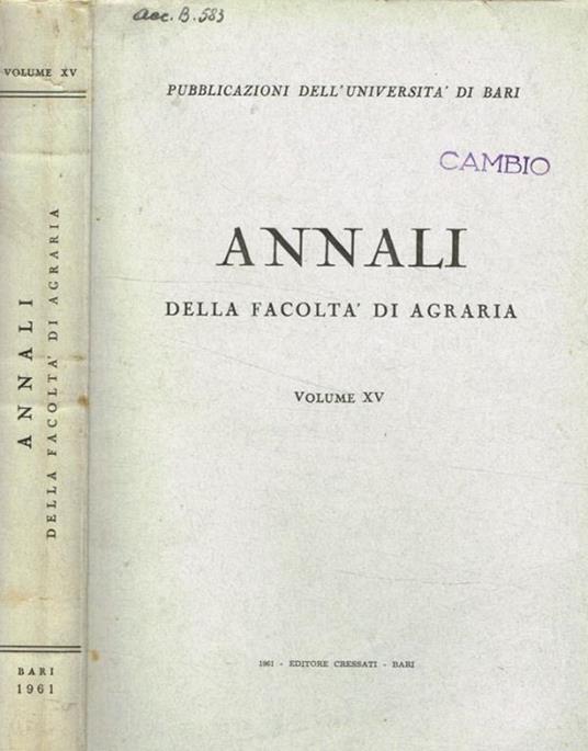 Annali della facoltà di agraria. Vol. XV-1961 - copertina