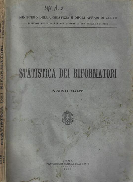 Statistica dei riformatori anno 1927 - copertina