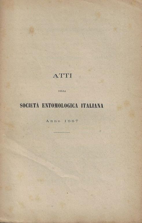 Atti della Società Entomologica Italiana Anno 1887 - copertina