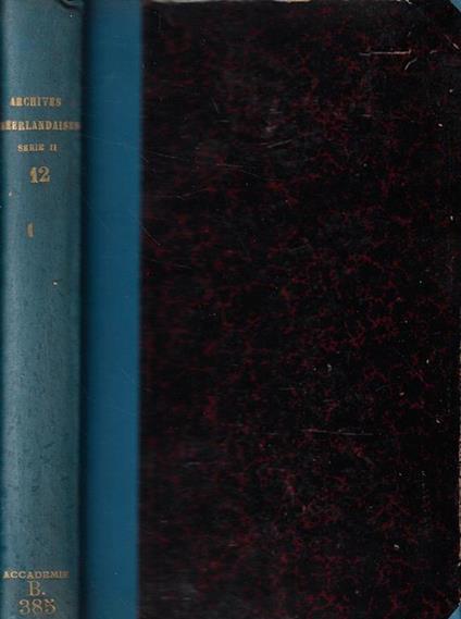 Archives Neerlandaises des sciences exactes et naturelles publiées par la Société Hollandaise des Sciences à Harlem Tomo XII Anno 1907 - copertina