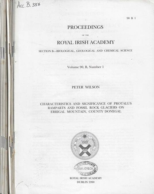 Proocedings of the Royal Irish Academy Section B- Biological, Geological and Chemical Science Vol. 90 dal n. 1 al n. 10 - copertina