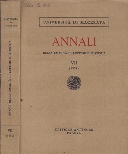 Università di Macerata annali della facoltà di lettere e filosofia VII 1974 - copertina