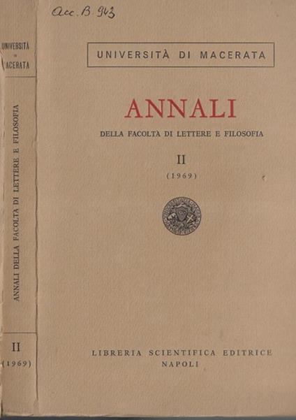 Università di Macerata annali della facoltà di lettere e filosofia II 1969 - copertina