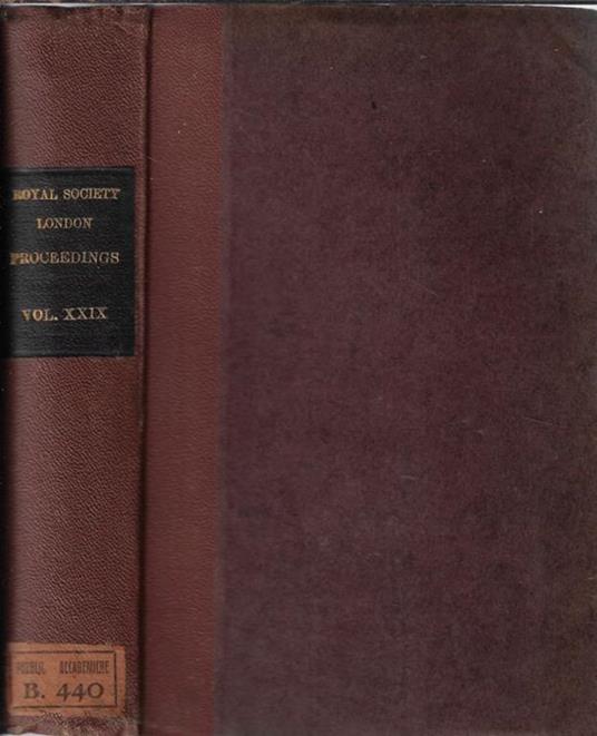 Proceedings of the Royal Society of London Vol. XXIX - copertina