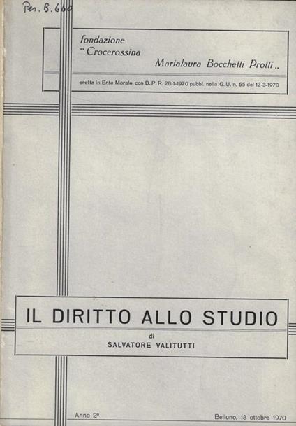 Il diritto allo studio - Salvatore Valitutti - copertina