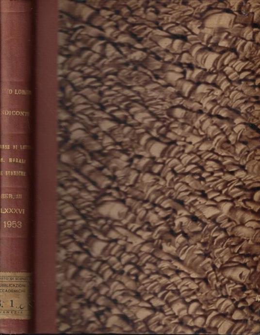 Rendiconti Classe di Lettere e Scienze Morali e Storiche Anno 1953 - copertina