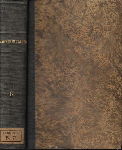 Archivio Giuridico Vol. VIII Anno 1871 - copertina