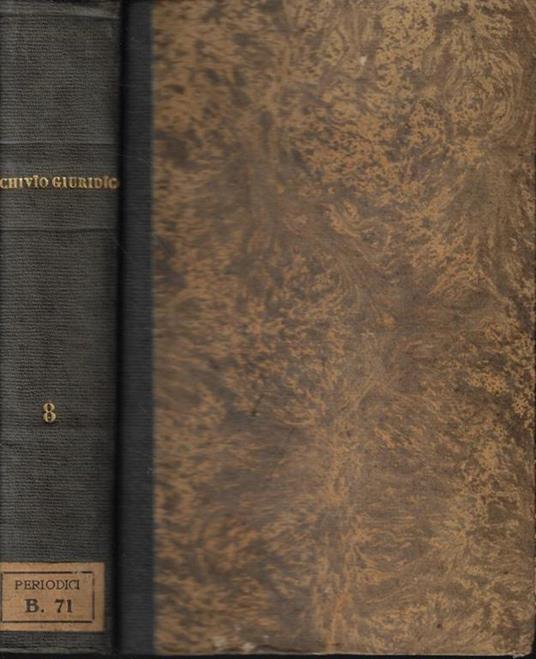 Archivio Giuridico Vol. VIII Anno 1871 - copertina