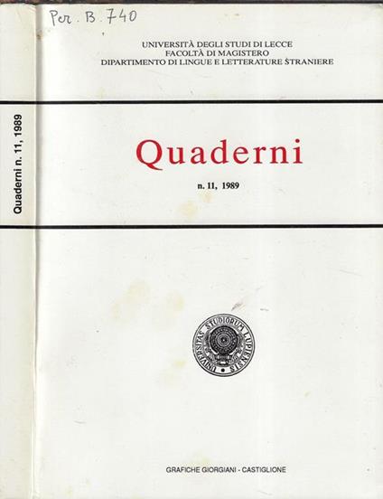 Quaderni N. 11, 1989 - copertina