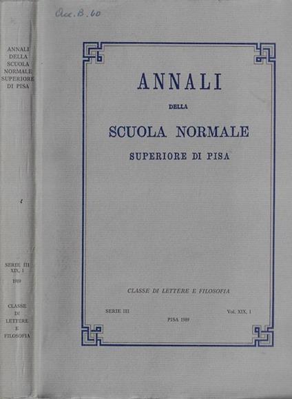 Annali della scuola normale superiore di Pisa serie III Vol. XIX N. 1 - copertina