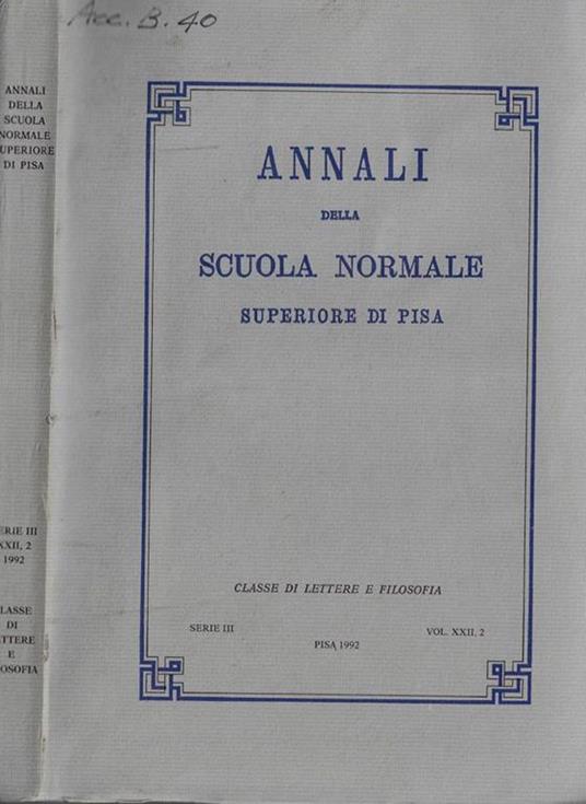 Annali della scuola normale superiore di Pisa serie III Vol. XXII N. 2 - copertina