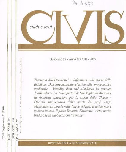 Civis studi e testi rivista storica quadrimestrale. Quaderno 97, 98, 99, anno XXXIII-2009, e supplemento n.25 - copertina