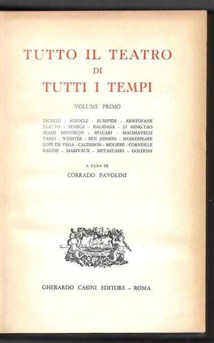 Tutto il teatro di tutti i tempi - Volume primo - copertina