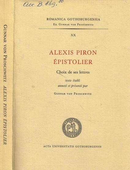 Alexis Piron epistolier - copertina