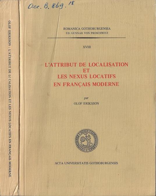 L' attribut de localisation et les nexus locatifs en francais moderne - copertina