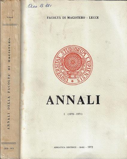 Facoltà di Magistero annali I 1970-1971 - copertina