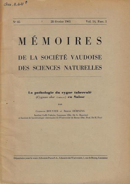 Memoires de la Société Vaudoise des sciences naturelles Vol. 14-fasc. 1 - copertina