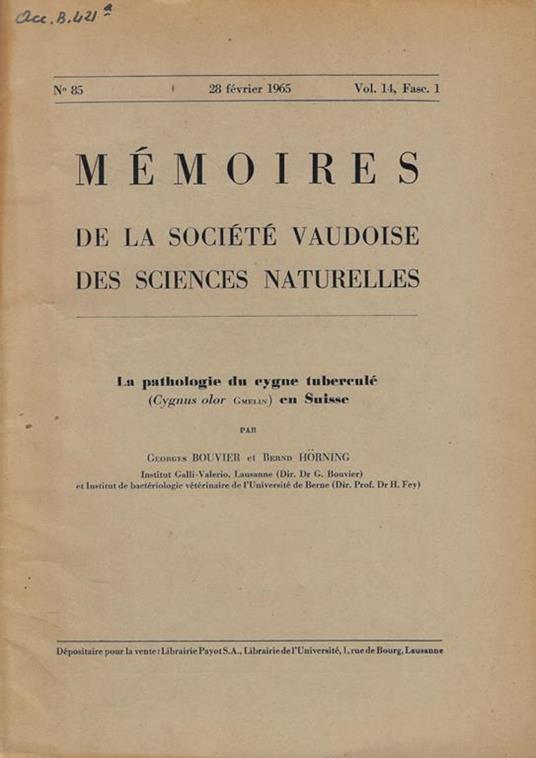 Memoires de la Société Vaudoise des sciences naturelles Vol. 14-fasc. 1 - copertina
