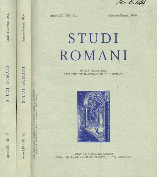 Studi romani rivista trimestrale dell'istituto nazionale di studi romani anno LIV, 2006 - copertina
