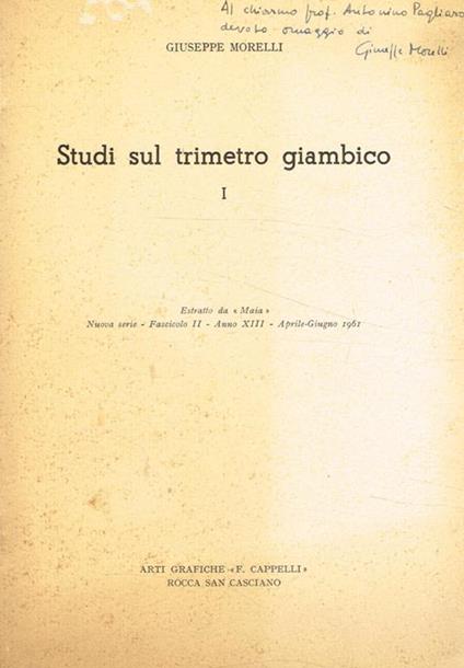 Studi sul trimetro giambico - Giuseppe Morelli - copertina