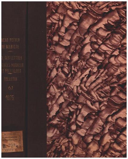 Bulletin de la classe des Lettres et des Sciences Morales et Politiques - tome LXI 1975 - copertina