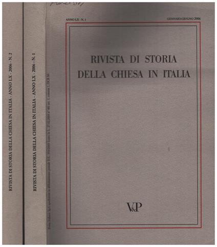 Rivista di Storia della Chiesa in Italia - Anno LX n. 1 e 2 - copertina
