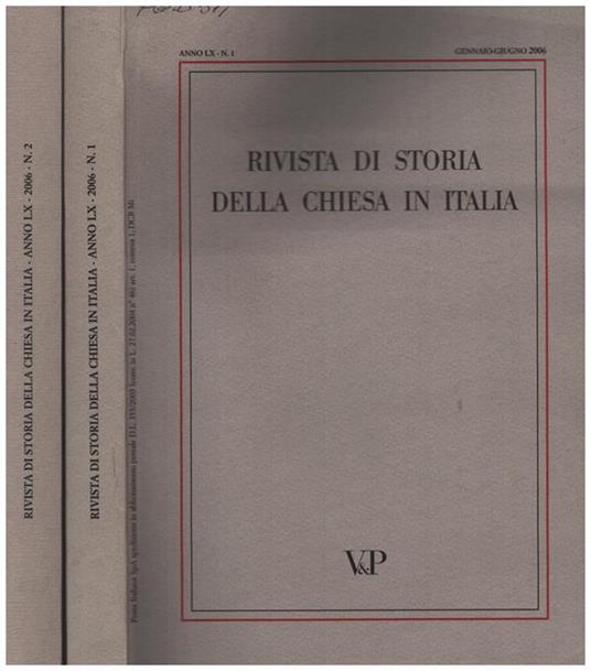 Rivista di Storia della Chiesa in Italia - Anno LX n. 1 e 2 - copertina