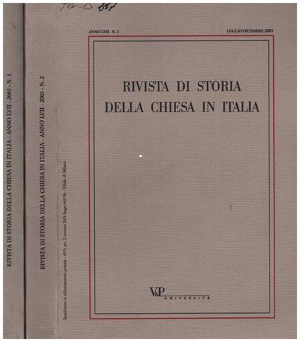 Rivista di Storia della Chiesa in Italia - Anno LVII n. 1 e 2 - copertina