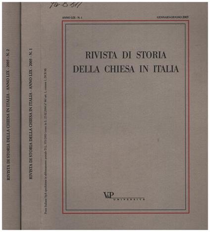 Rivista di Storia della Chiesa in Italia - Anno LIX n. 1 e 2 - copertina