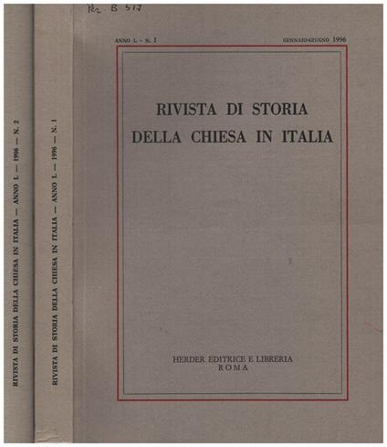 Rivista di Storia della Chiesa in Italia - Anno L n. 1 e 2 - copertina
